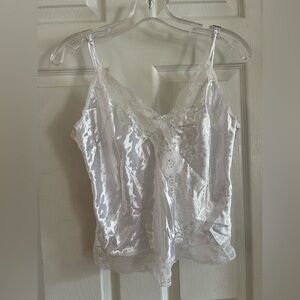 Vintage Sears Silky Shiny Vneck Lace Trim Women’s Camisole Tank Large USA Made